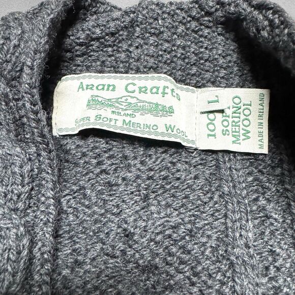Aran Crafts Ireland Womens Soft Merino Wool Cardigan Sweater L Grey Cable Knit - Picture 3 of 7